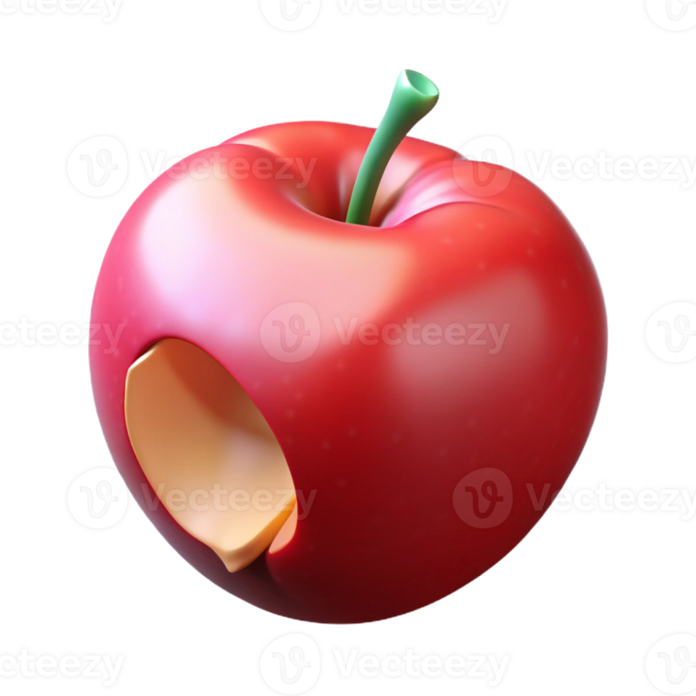 elegant traditional A single, ripe red apple with a bite taken out original png
