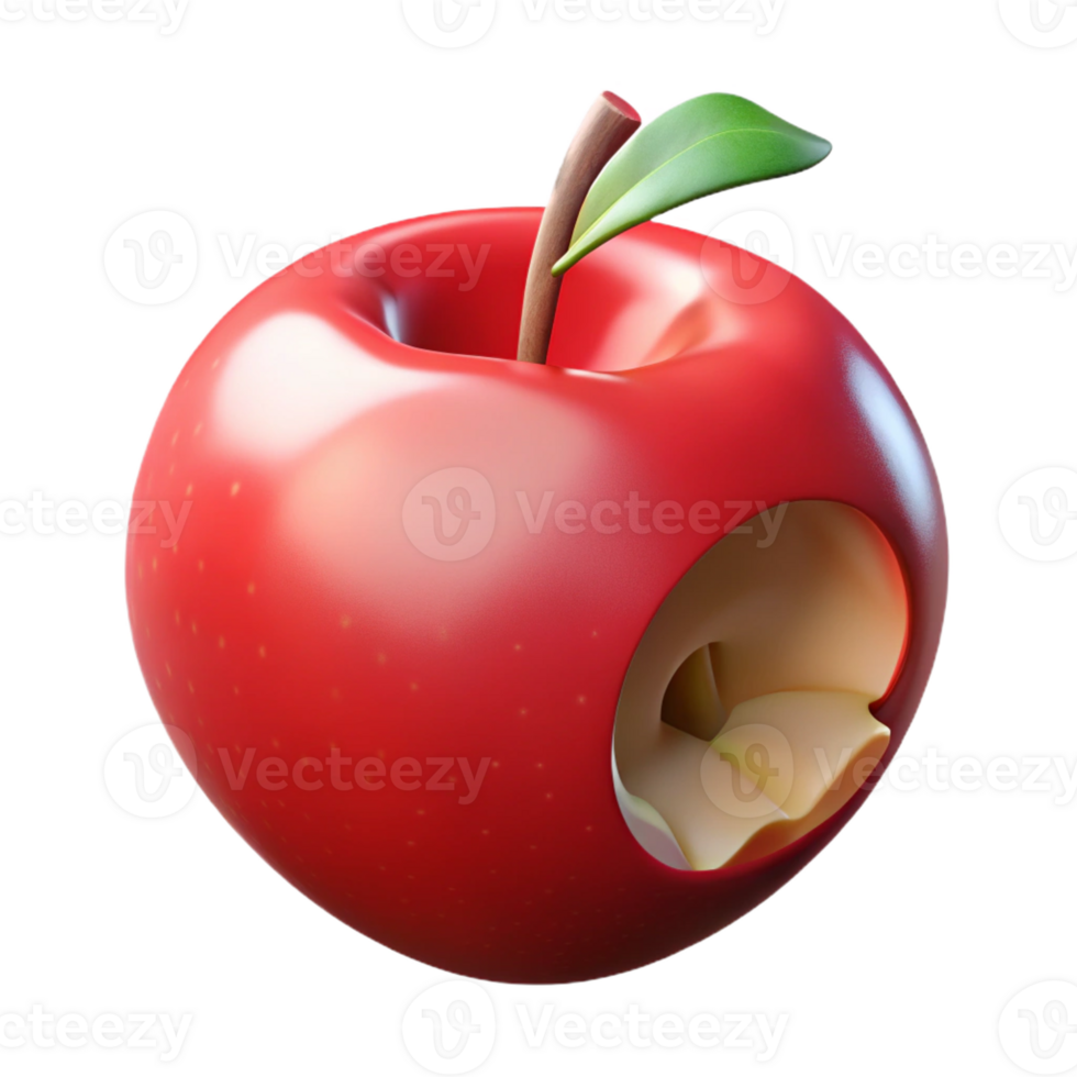 impressive abstract A single, ripe red apple with a bite taken out genuine png