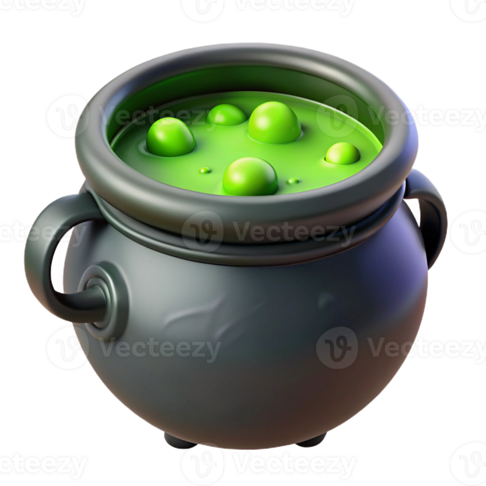 beautiful artistic A single, bubbling cauldron filled with a green potion exclusive png