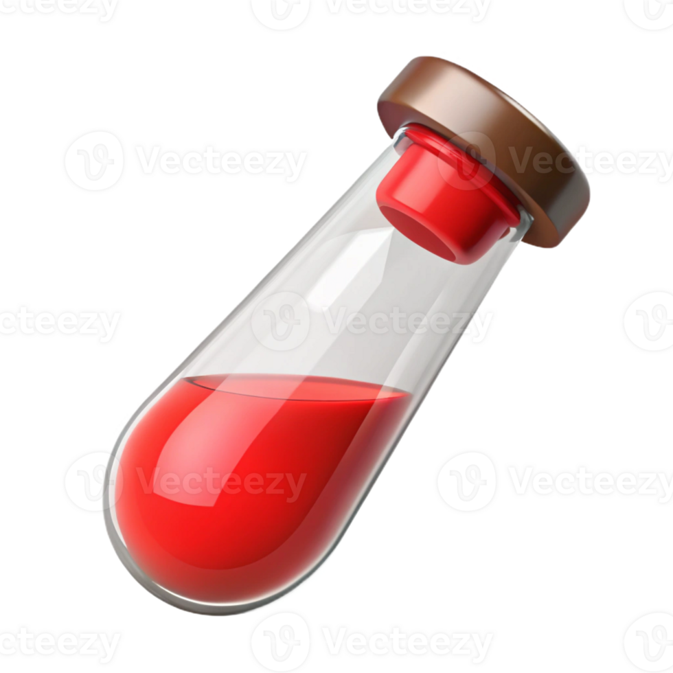 serene rustic A single, glass vial filled with red liquid, corked professional png