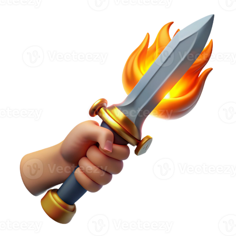 extraordinary artistic A detailed, realistic human hand holding a flaming sword premium png