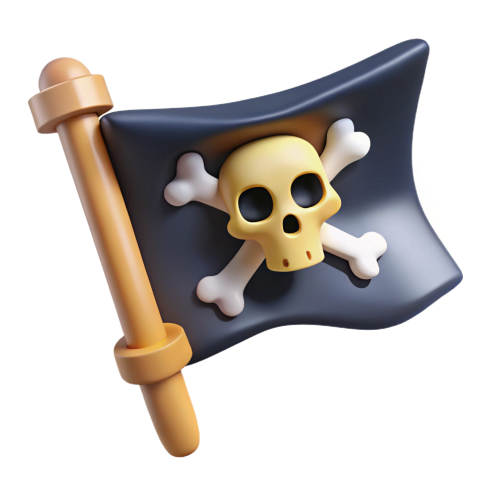 magnificent artistic A stylized, cartoon-style pirate flag, skull and crossbones detailed png