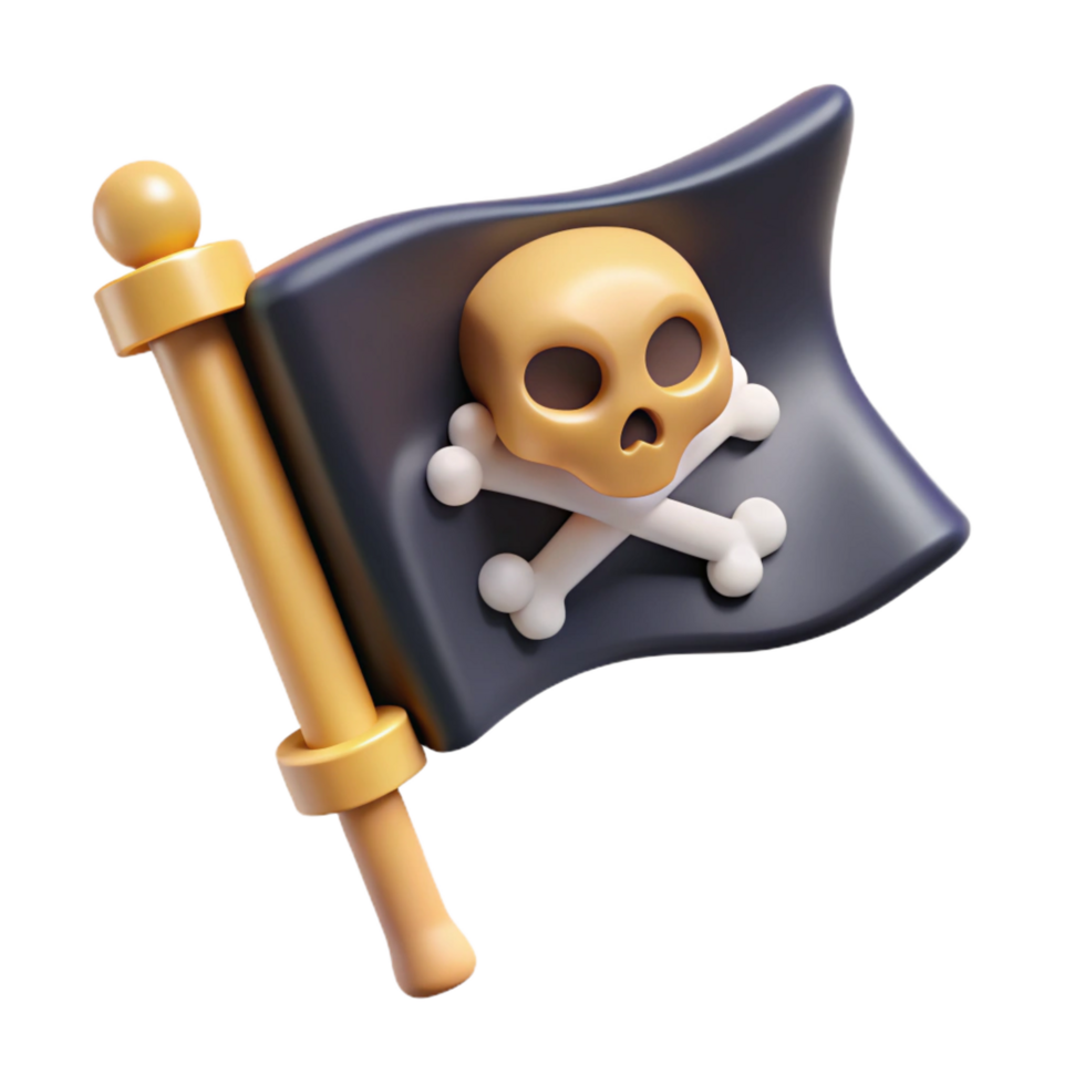 extraordinary rustic A stylized, cartoon-style pirate flag, skull and crossbones authentic png