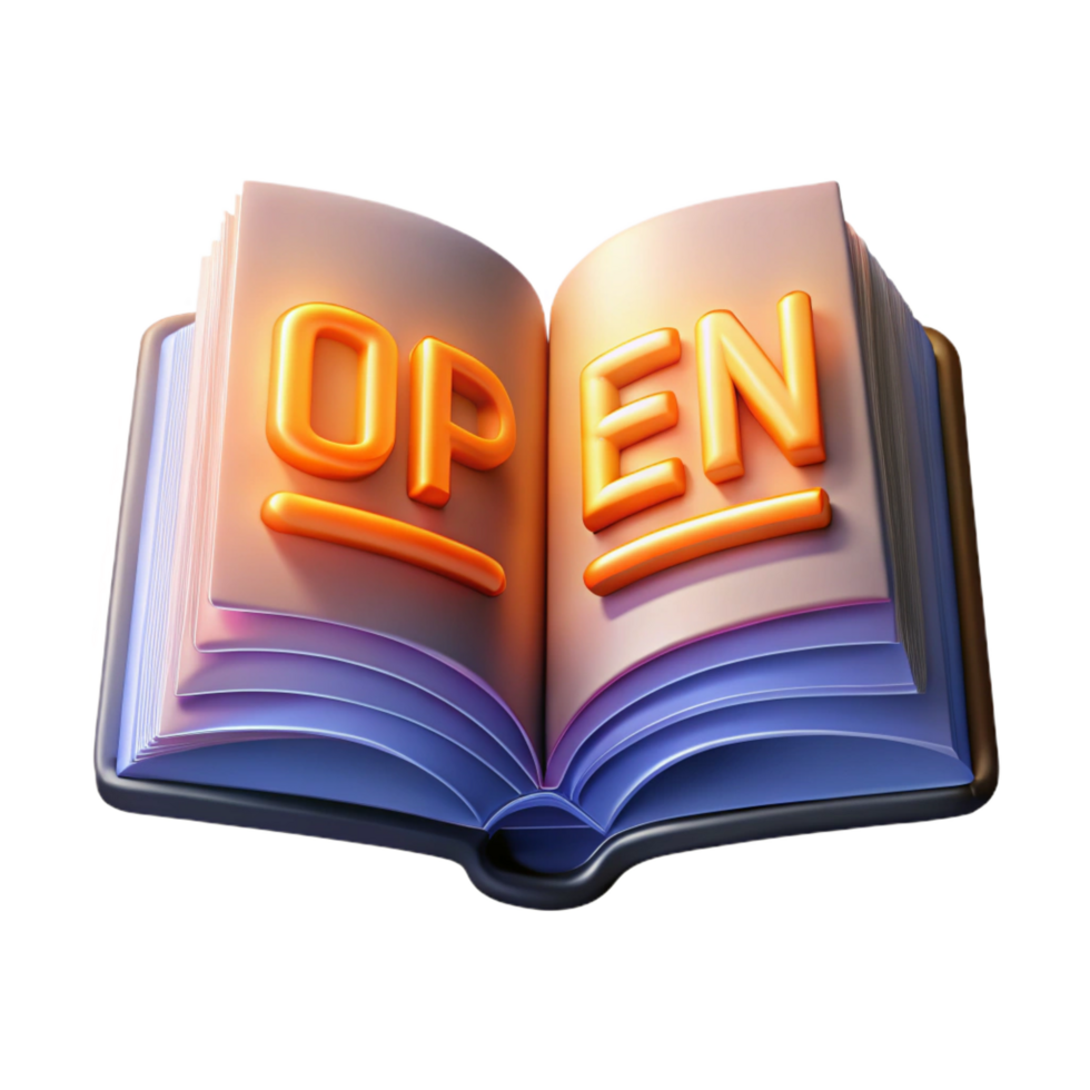 beautiful minimalist A single, open book with illuminated text premium png