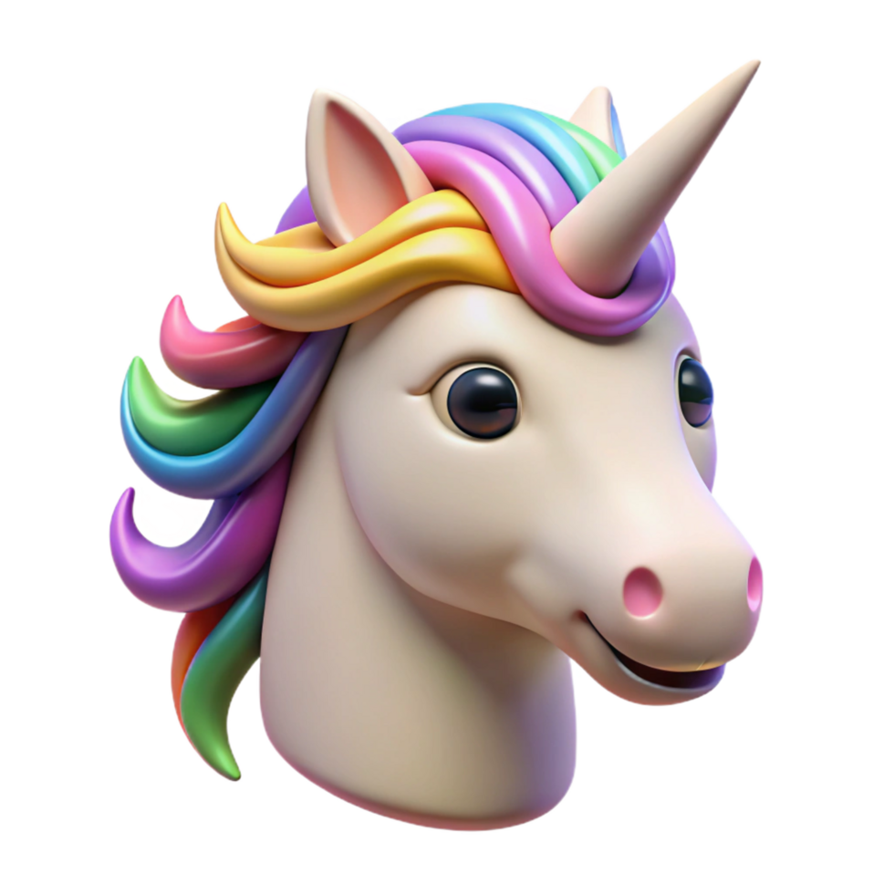 beautiful creative A stylized, cartoon-style unicorn head with a rainbow mane exclusive png