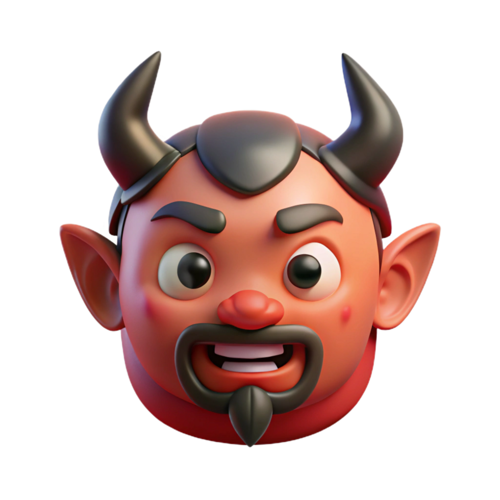 wonderful contemporary A stylized, cartoon-style devil face with horns and a goatee premium png