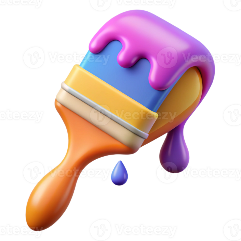 vibrant artistic A paintbrush, dripping with paint, vibrant color genuine png