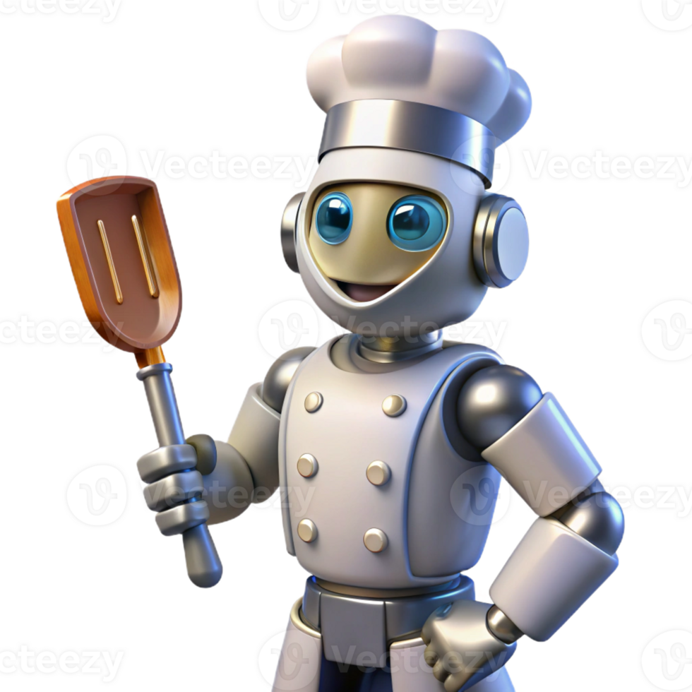 dramatic abstract Futuristic Robot Chef holding a spatula high quality png