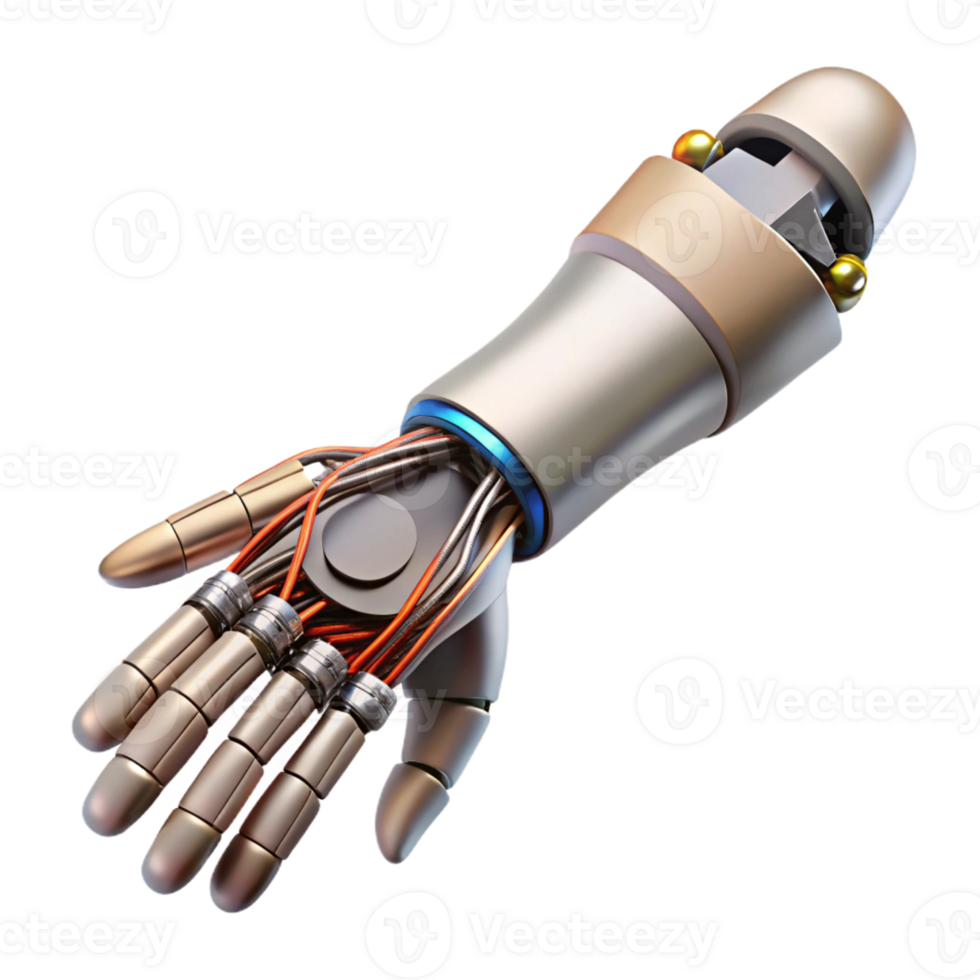 impressive classic Cybernetic Prosthetic Arm with exposed wiring 4K png
