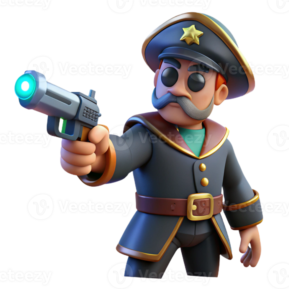 dramatic traditional Space Pirate Captain with a laser pistol high resolution png