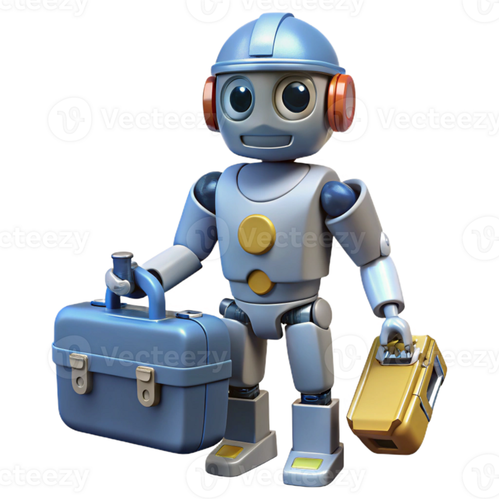 magnificent classic Robot Repair Technician with a toolbox high resolution png