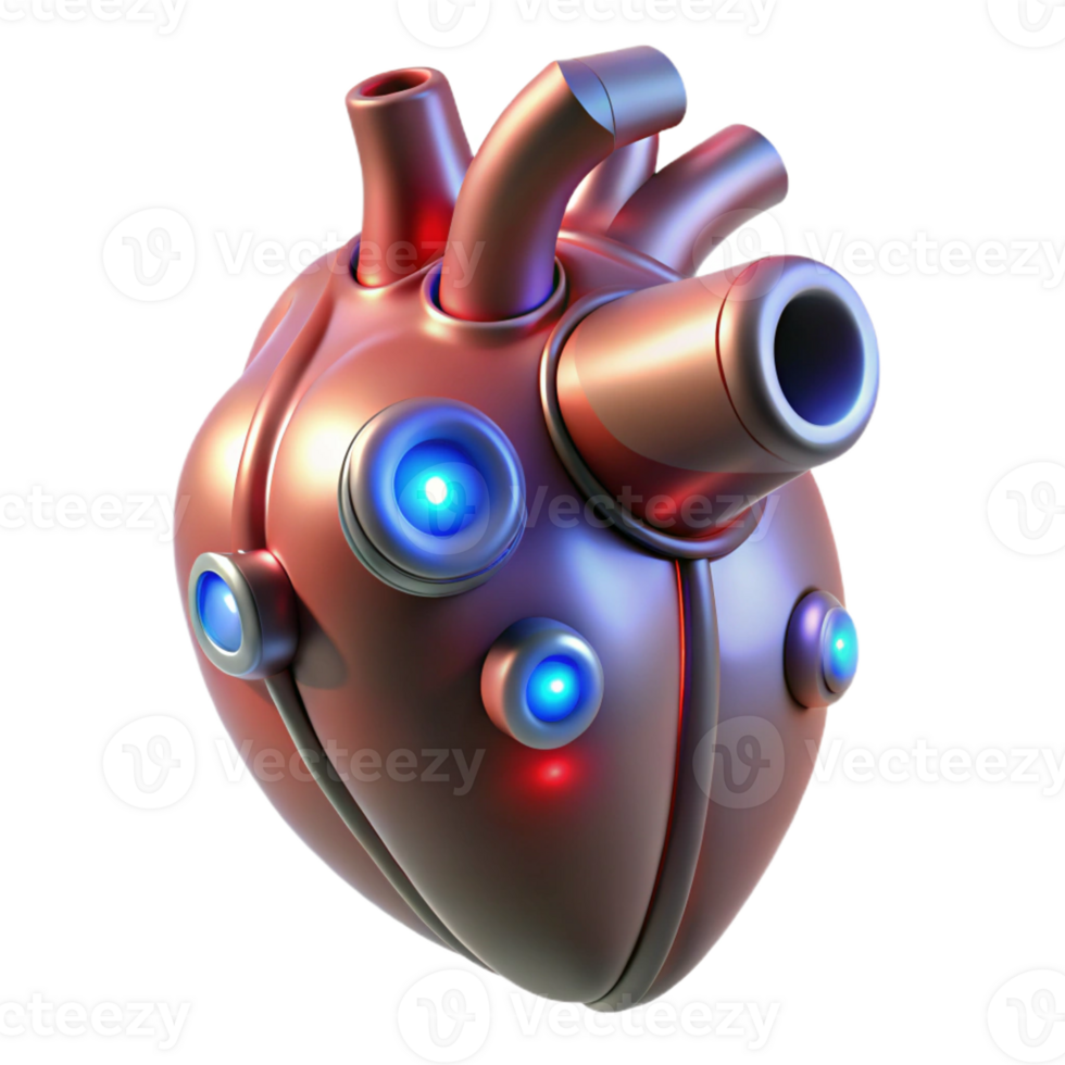 dramatic artistic Biomechanical Heart with pulsating lights detailed png