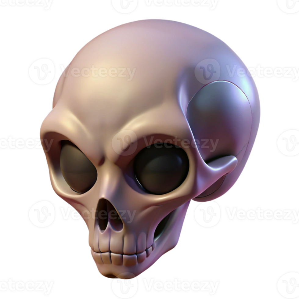 serene contemporary Alien Skull with elongated cranium authentic png
