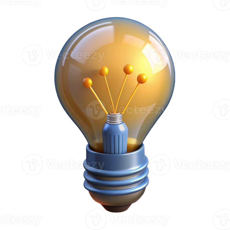 impressive contemporary A lightbulb, filament glowing, original png