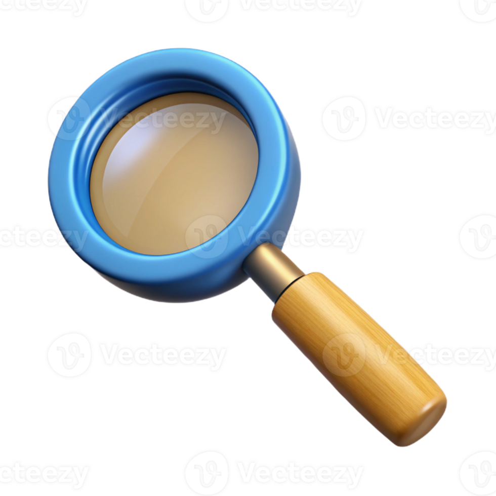 serene creative A magnifying glass, with wooden handle, premium png