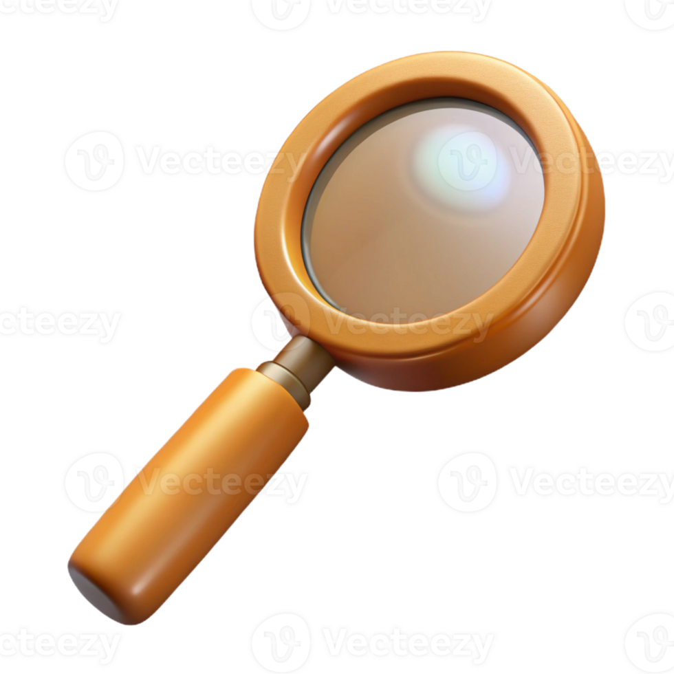 vibrant minimalist A magnifying glass, with wooden handle, exclusive png