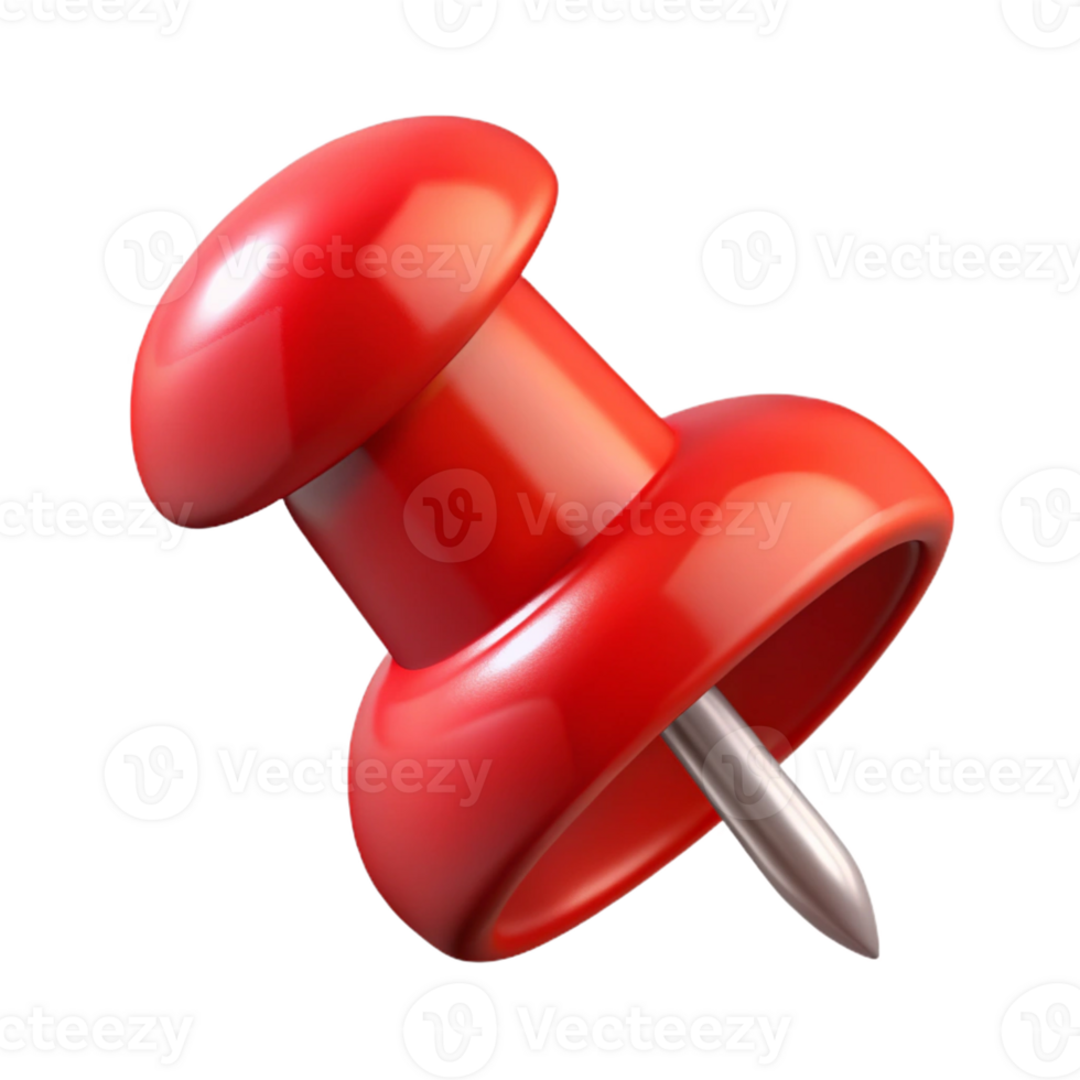 beautiful traditional A thumbtack, red, pushed into something unseen, genuine png