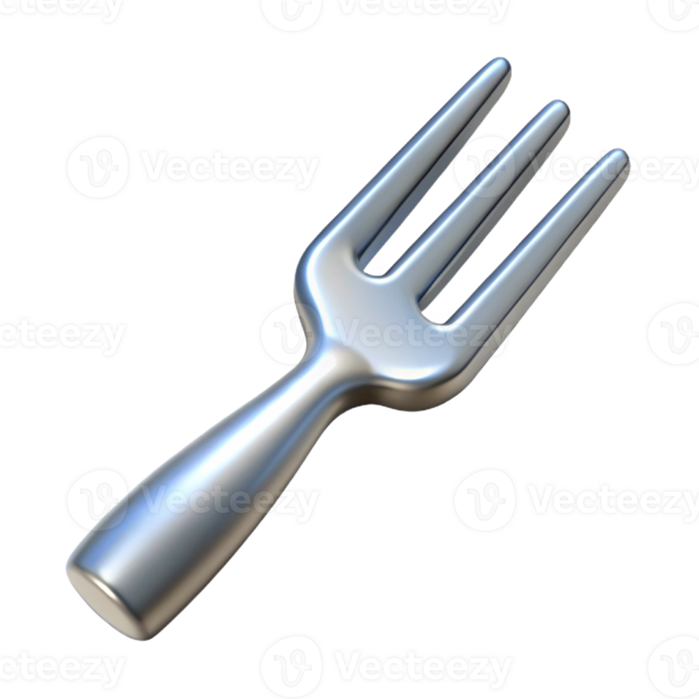 elegant contemporary A fork, silver, with four tines, 4K png