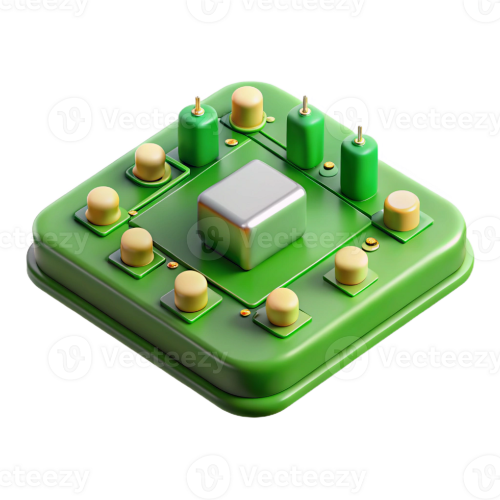 elegant traditional A circuit board, green, with components, high resolution png