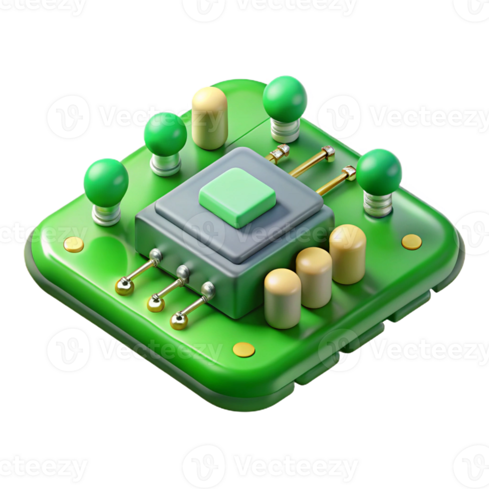 vibrant abstract A circuit board, green, with components, genuine png