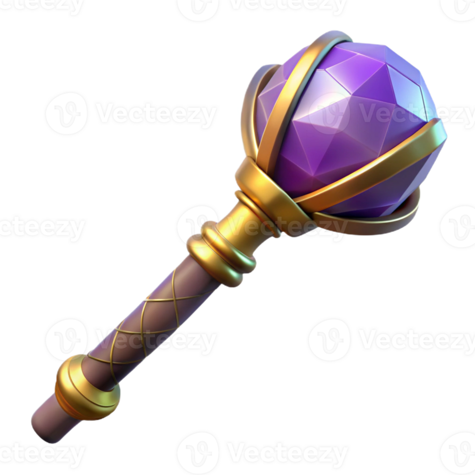 dramatic rustic A wizard's staff topped with a pulsating crystal orb authentic png