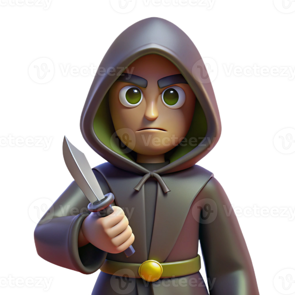 magnificent classic A hooded assassin, holding a poisoned dagger high resolution png