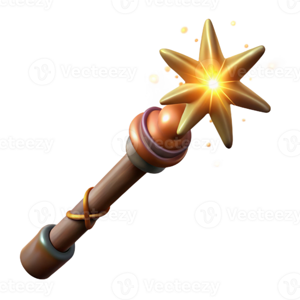 dramatic artistic An ancient, gnarled magic wand, emitting sparks 4K png