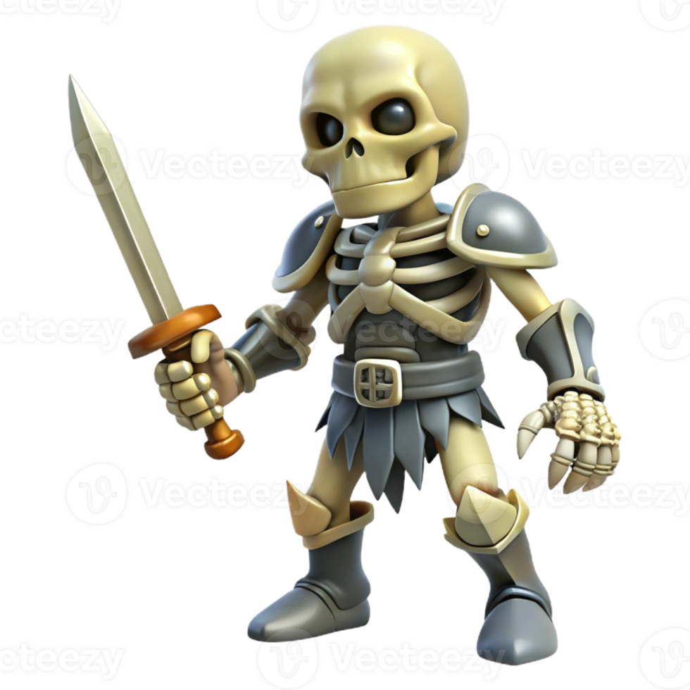 dramatic creative A detailed illustration of a skeletal warrior, sword raised premium png
