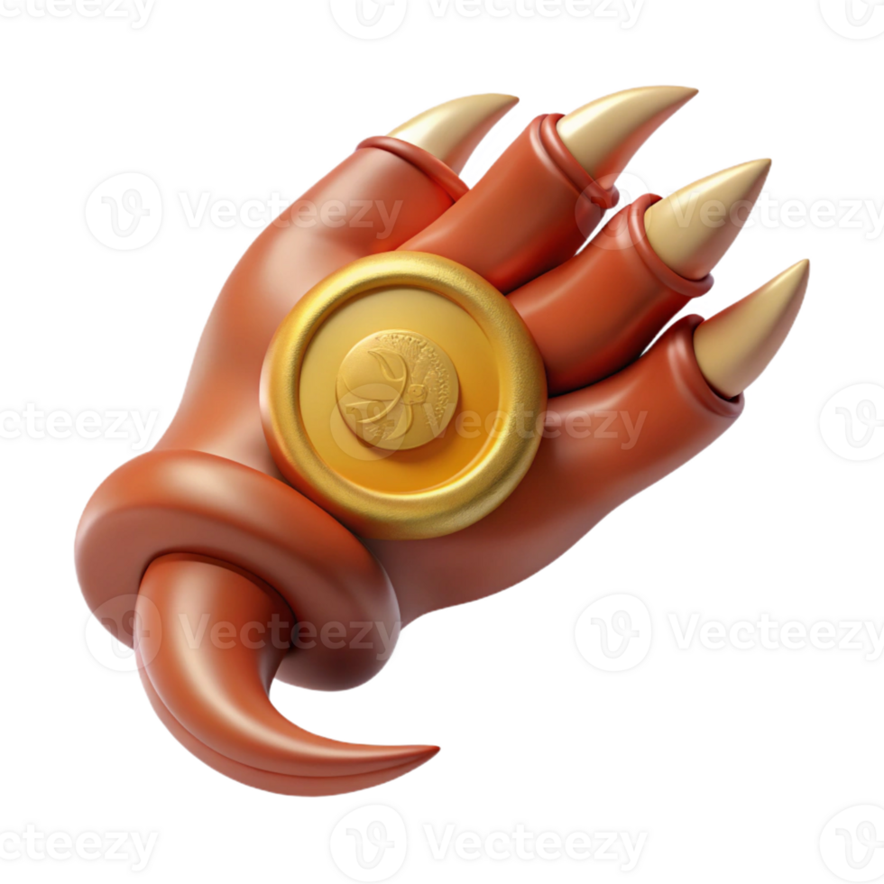 vibrant minimalist A detailed illustration of a dragon's claw, holding a gold coin high resolution png