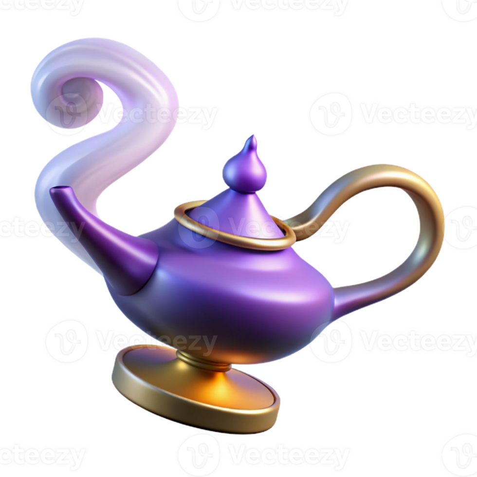 stunning traditional A stylized illustration of a magic lamp, emitting a wisp of smoke high resolution png