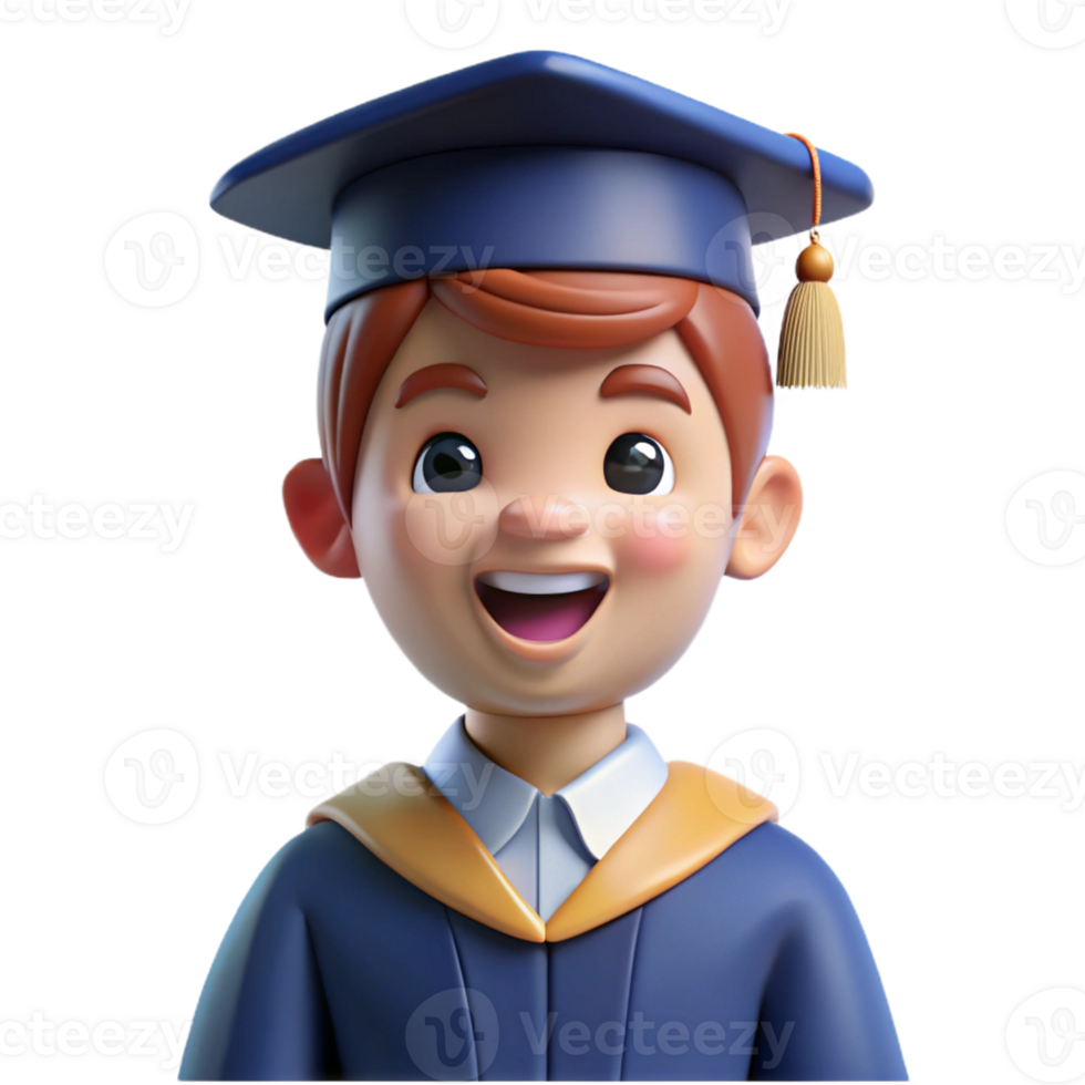 beautiful abstract Young boy wearing graduation cap and gown, 4K png
