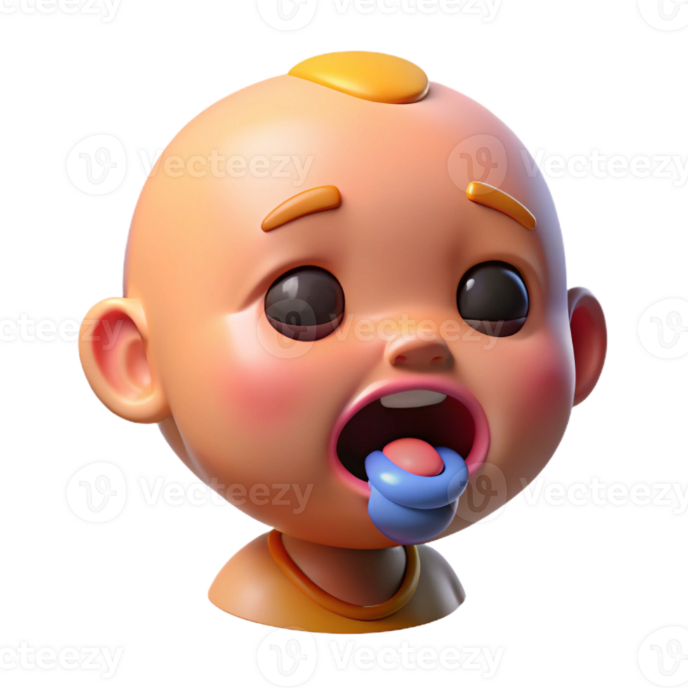 serene contemporary Crying baby with a pacifier, exclusive png