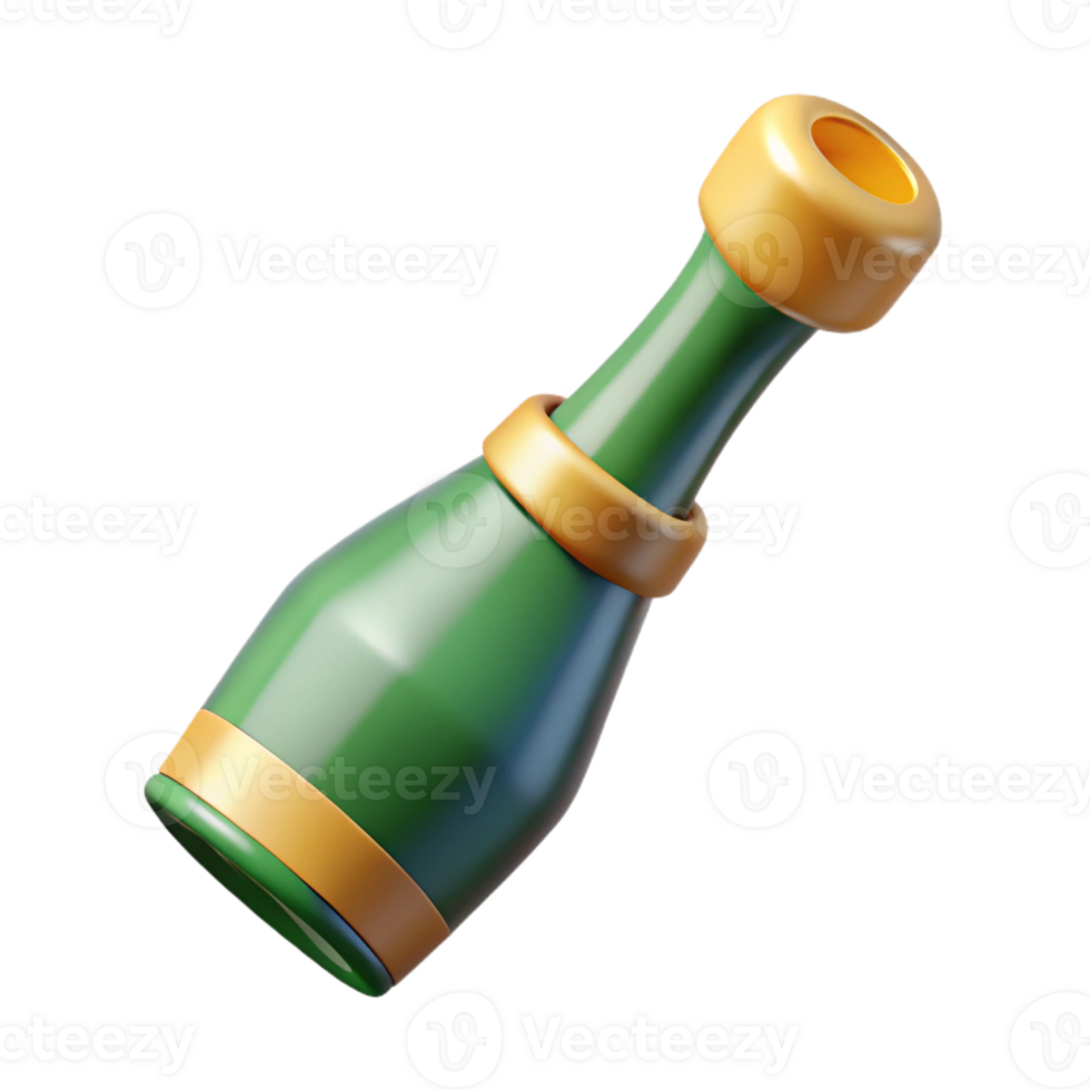 beautiful modern Champagne bottle with cork popping, high resolution png