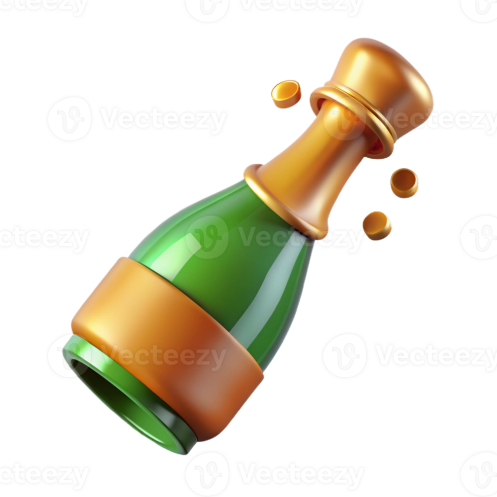 impressive minimalist Champagne bottle with cork popping, exclusive png