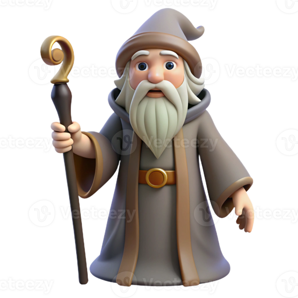 vibrant artistic A wise old wizard with a long white beard and staff genuine png