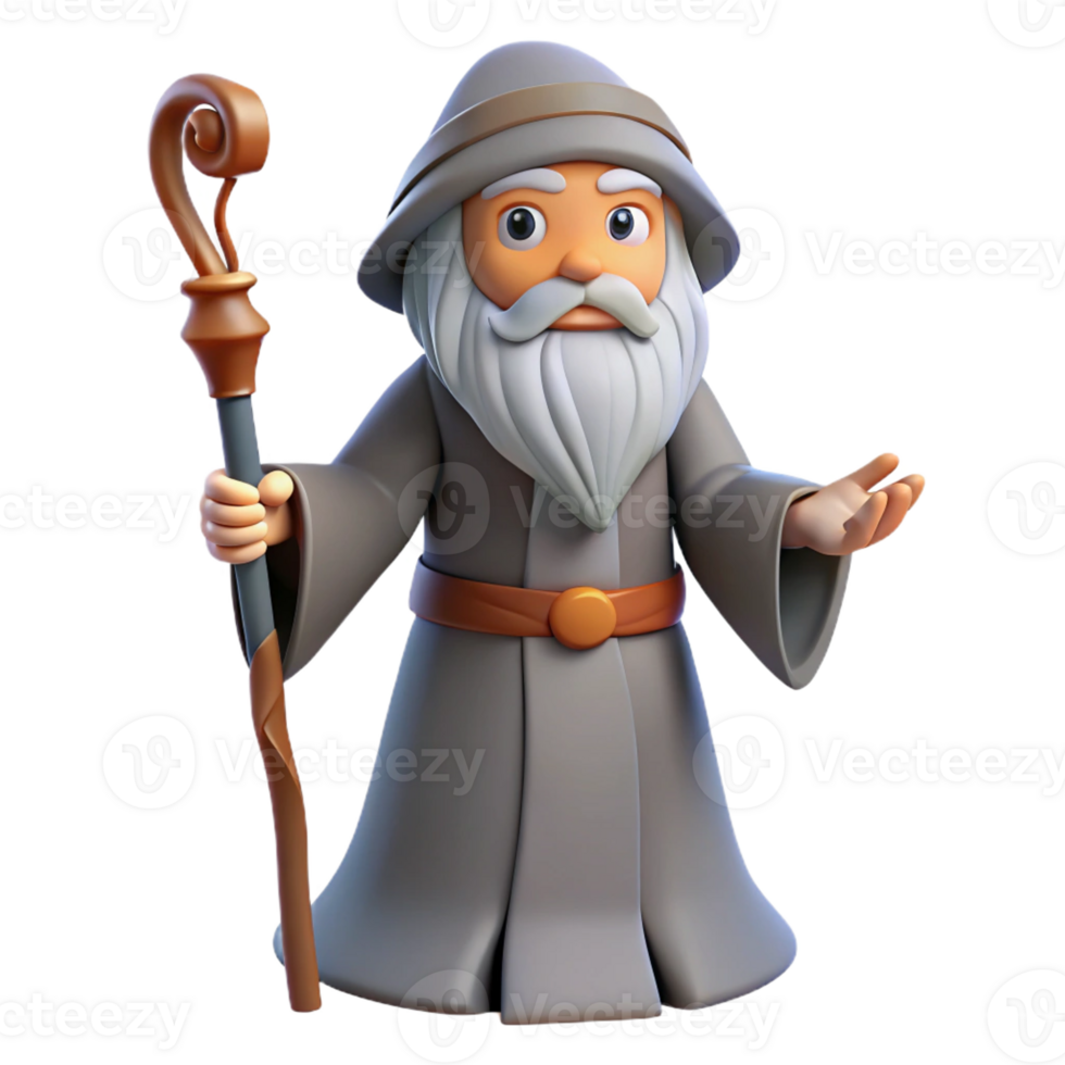 serene traditional A wise old wizard with a long white beard and staff high resolution png