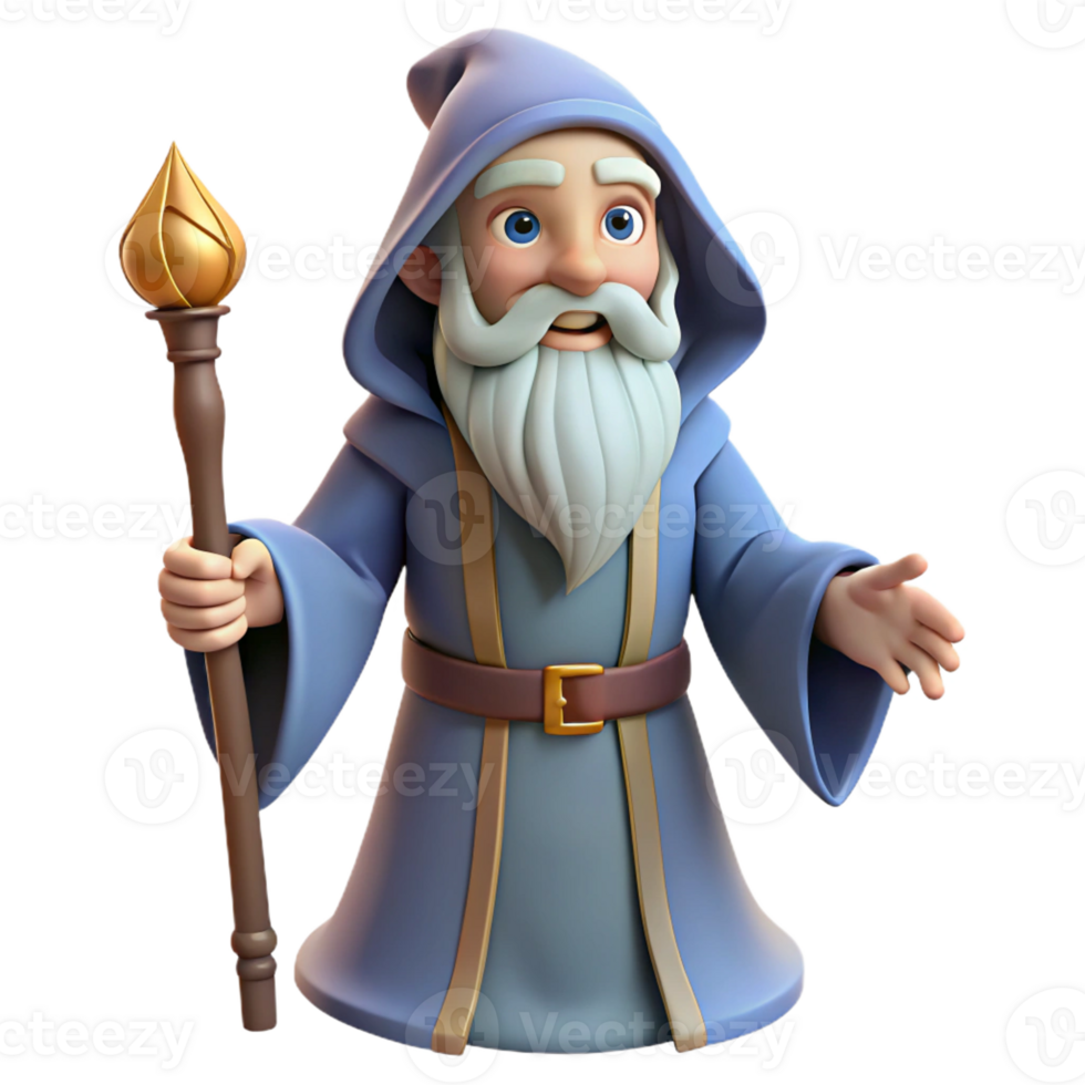 extraordinary modern A wise old wizard with a long white beard and staff high resolution png