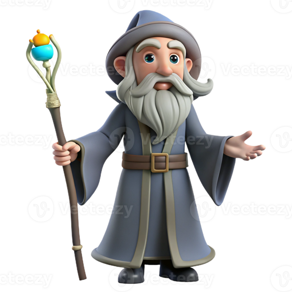 serene rustic A wise old wizard with a long white beard and staff genuine png