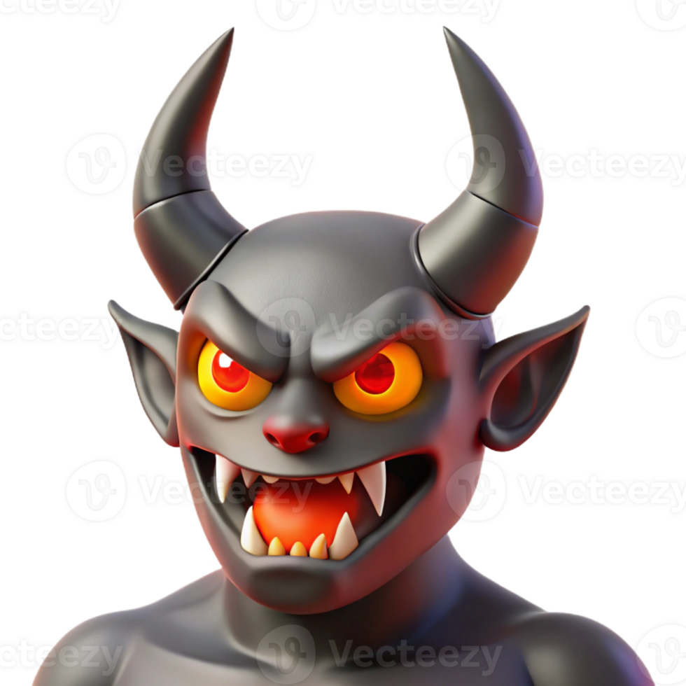 stunning vintage A fearsome demon, with horns and glowing red eyes high resolution png