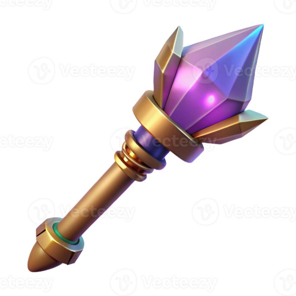 magnificent traditional A powerful magic staff, topped with a glowing crystal exclusive png
