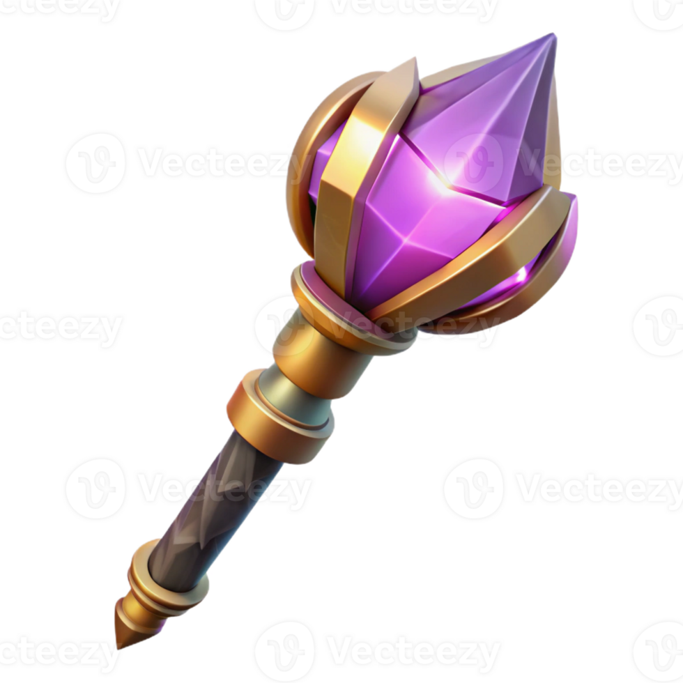 magnificent minimalist A powerful magic staff, topped with a glowing crystal high resolution png