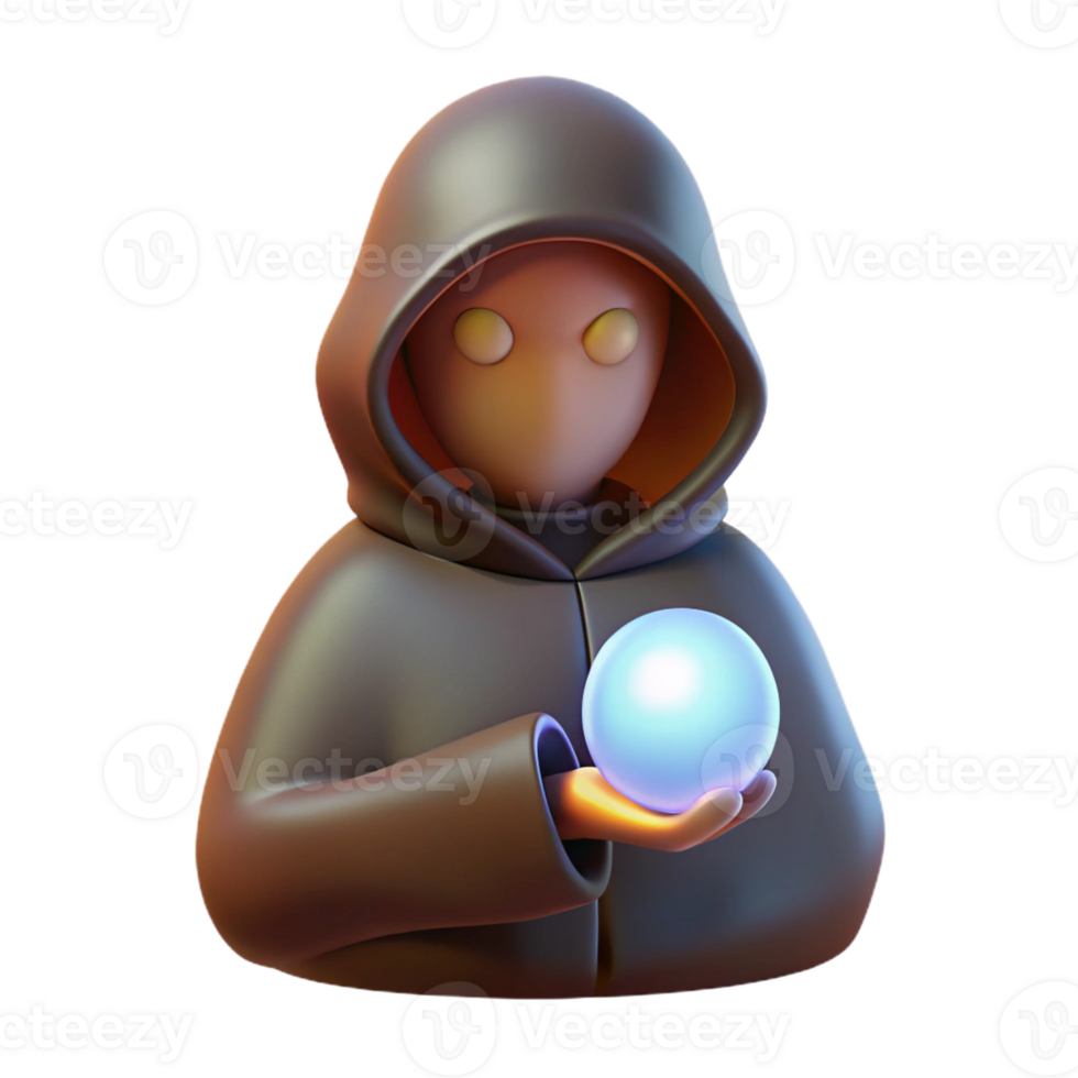 magnificent abstract A mysterious hooded figure, holding a glowing orb professional png