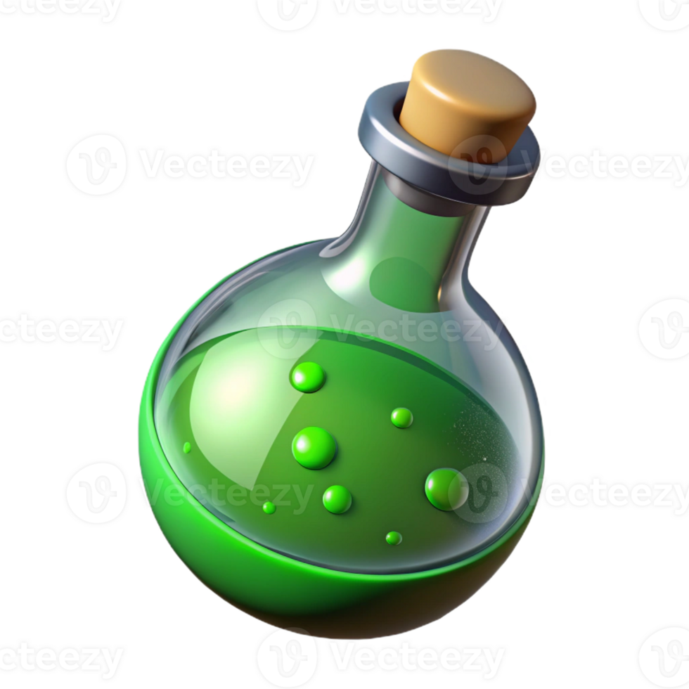 extraordinary classic A single, sparkling potion bottle, filled with a bubbling green liquid exclusive png