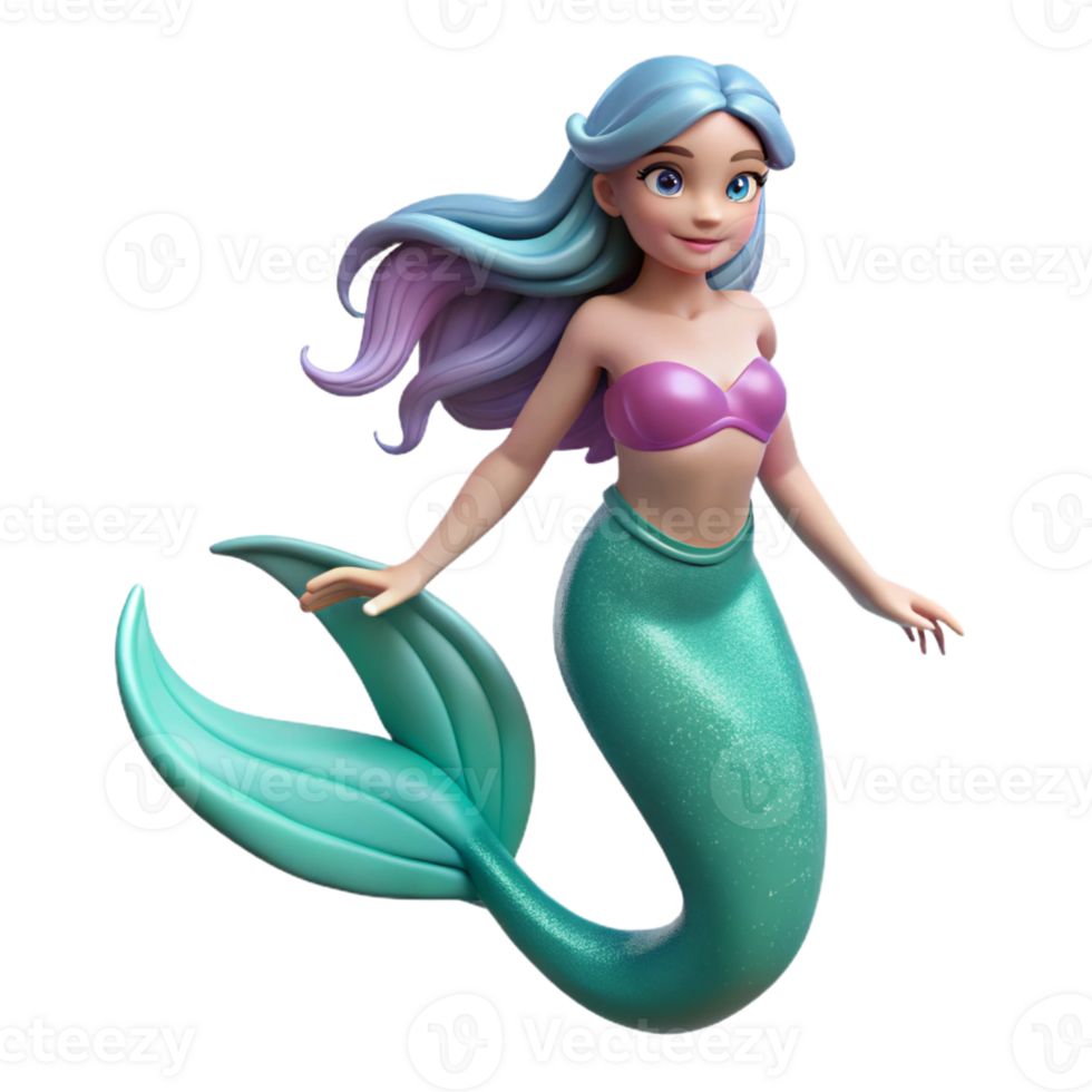 elegant abstract A graceful mermaid, with long flowing hair and a shimmering tail 4K png