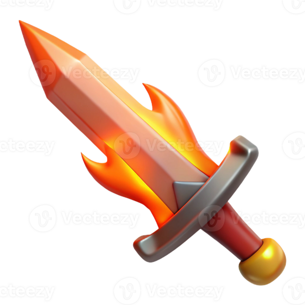 extraordinary minimalist A stylized, burning sword 4K png