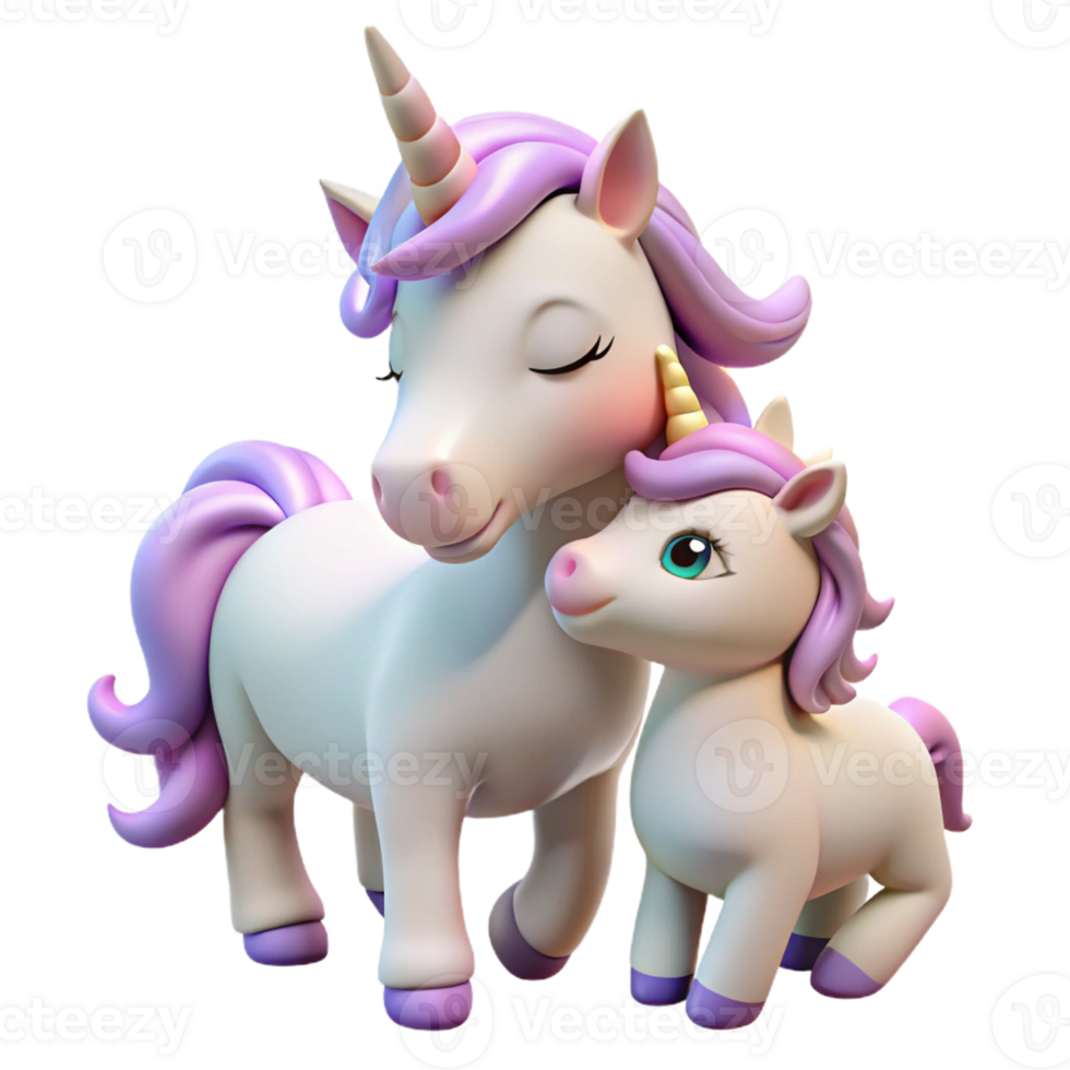 beautiful modern A cute baby unicorn, nuzzling its mother professional png