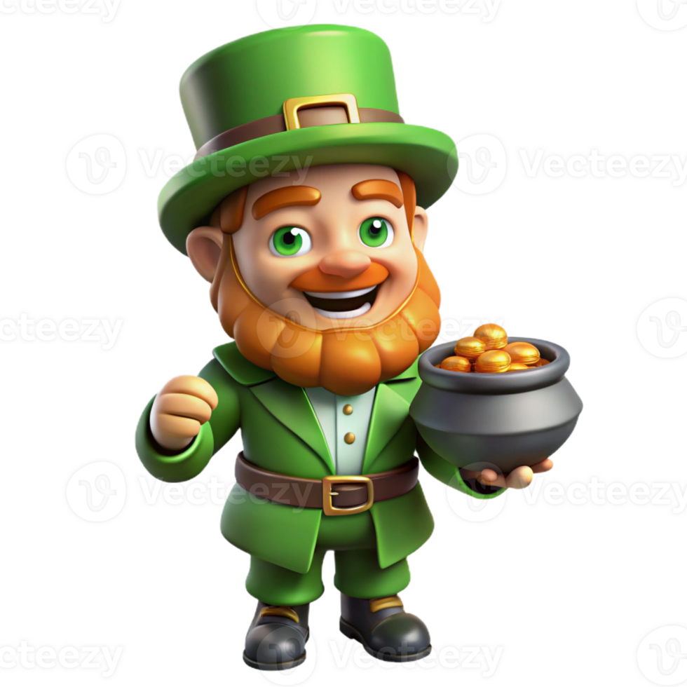 impressive rustic A mischievous leprechaun, holding a pot of gold high resolution png