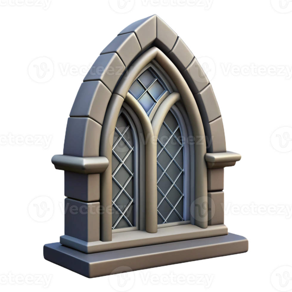 magnificent artistic Gothic arch window, stone tracery, 4K png