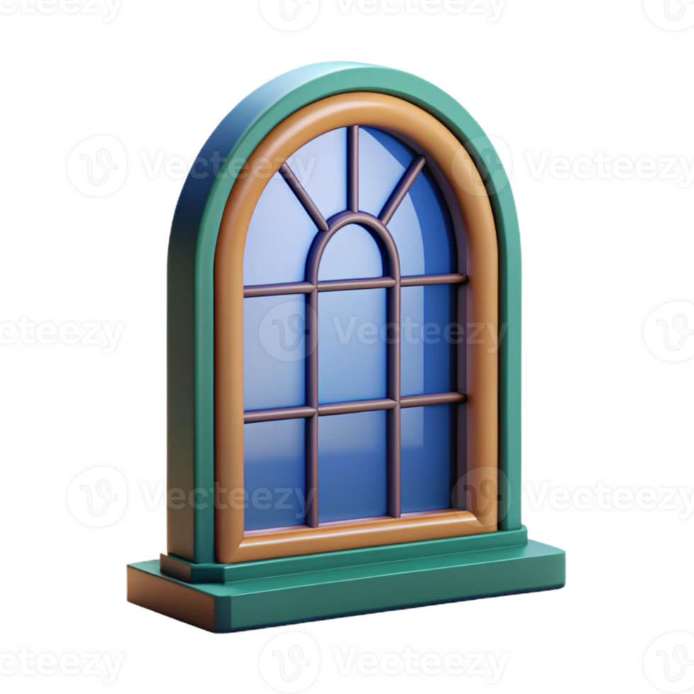 vibrant traditional Window frame, arched top, high resolution png