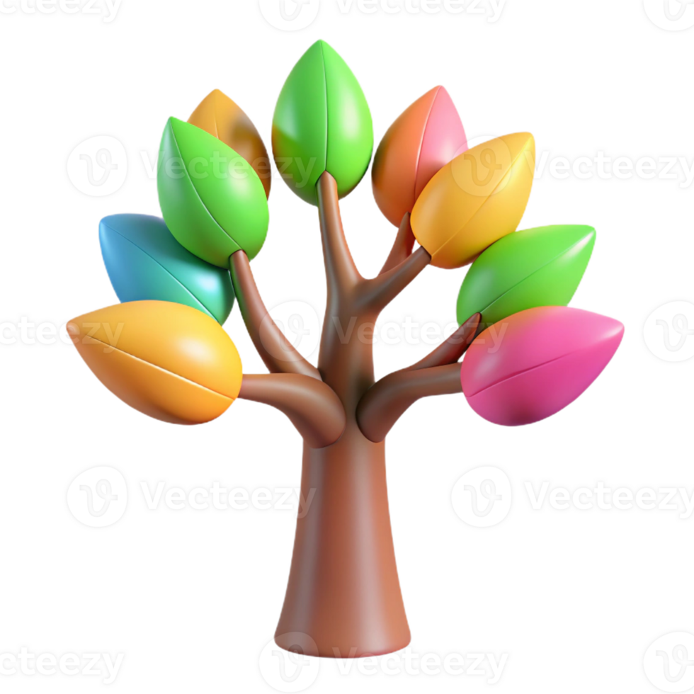 dramatic modern A stylized, abstract tree with colorful leaves original png